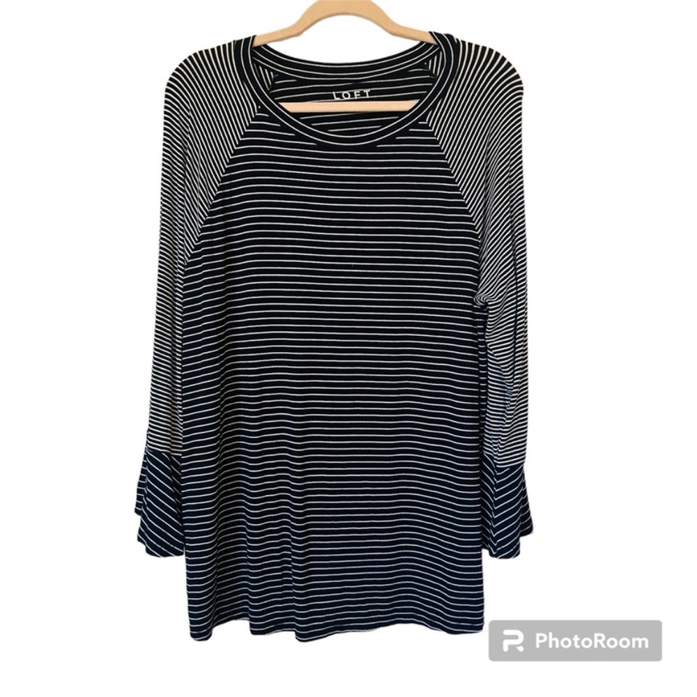 LOFT Navy & White Super Soft Rayon Spandex Stretchy Long Sleeve Lounge Top XL